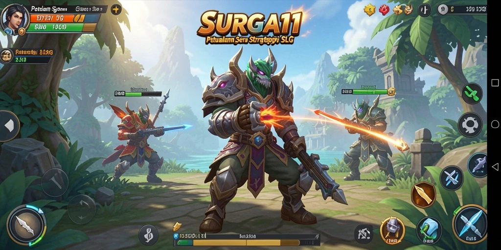 Tangkapan layar menunjukkan pertarungan epik dalam permainan strategi SLG.